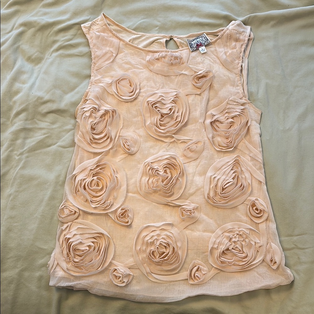 Pale pink Baraschi blouse for Anthropologie with floral design